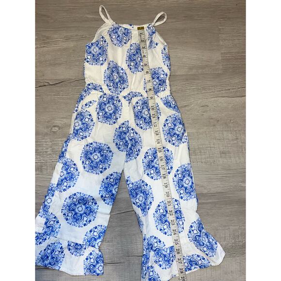 Janie and Jack X Rachel Zoe Blue and White boho wide leg eyelet jumpsuit size 4 - Picture 3 of 4